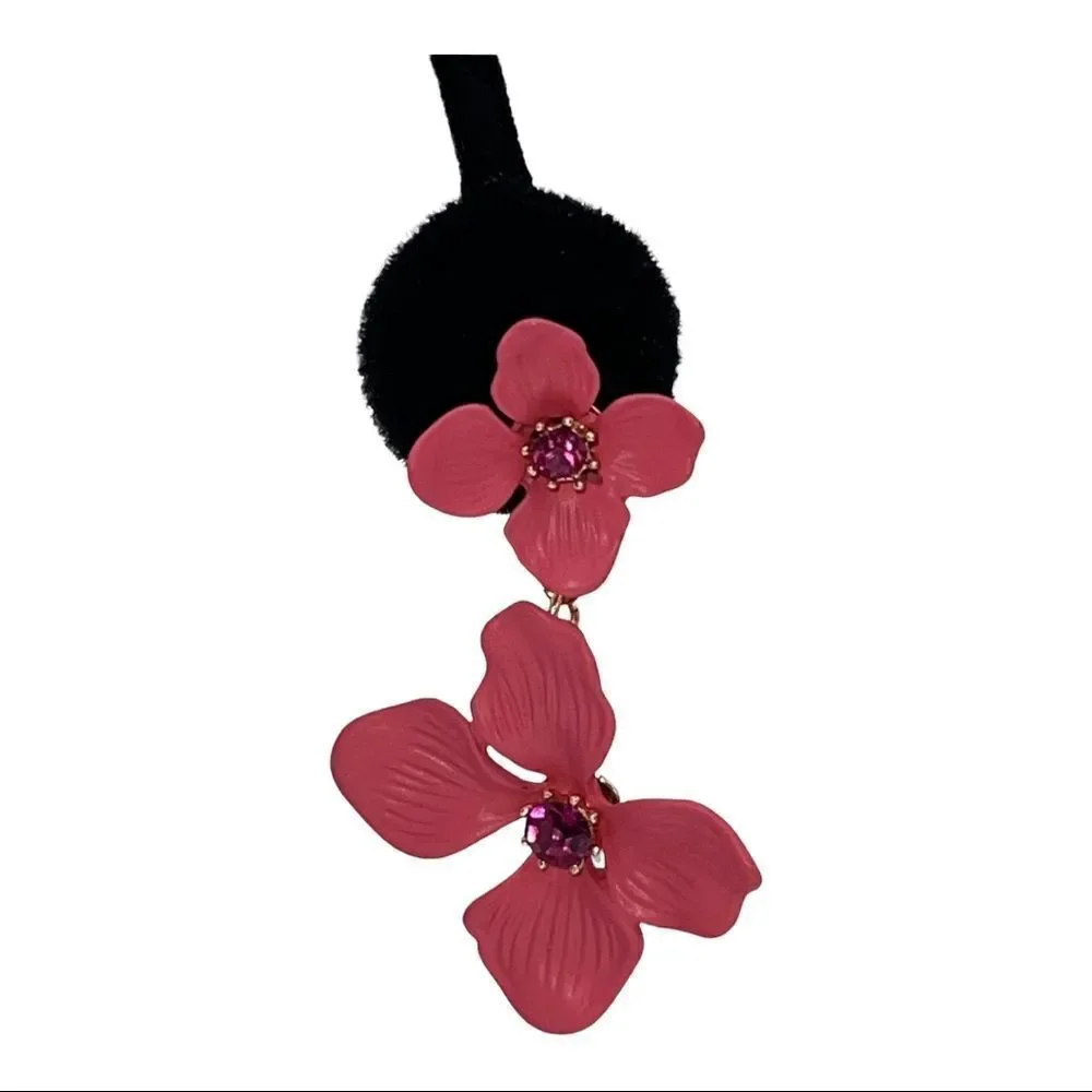 RACHEL Rachel Roy Gold-Tone Pink Crystal Double Flower Statement Earrings New